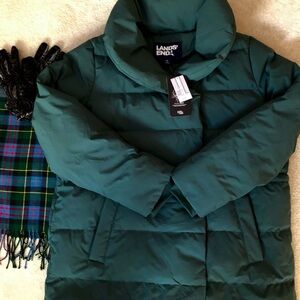 NWT Lands End Forest Green Down HyperDry Jacket Coat Size XL